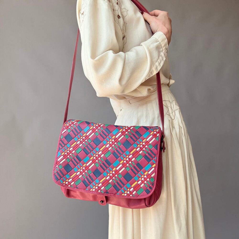 Charles Klein Woven Leather Crossbody - Fuchsia Base, Made in Italy